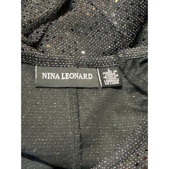 Nina Leonard Black Sequin Dress Smock Long Sleeve Pockets Lined Size Large - Picture 8 of 8